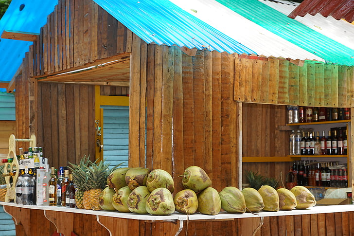 kokos, bar, Karibi, egzotične, tržište, voće, piće