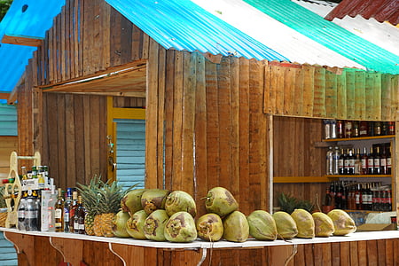 kokosowy, pasek, Karaiby, egzotyczne, rynku, owoce, napój