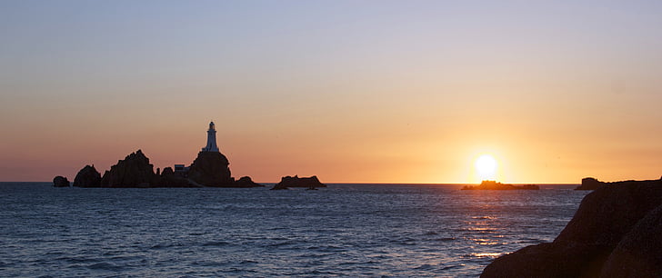 Jersey, puesta de sol, Faro, viajes, agua, mar