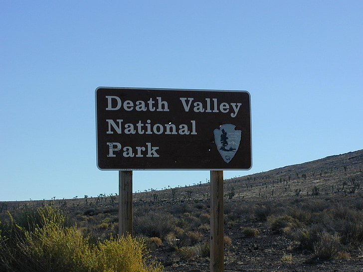 Death valley, nationaal park, schild, Mojave-woestijn, Californië, hitzepol