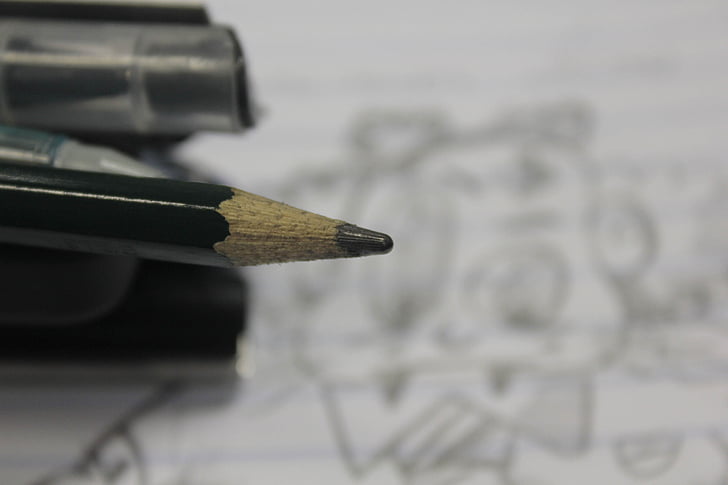 potlood, tekening, pen, stub