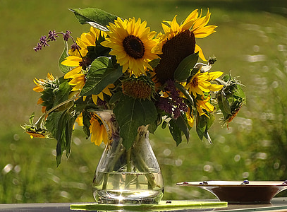 kytice, Slunečnice, světlé, žlutá, farbenpracht, Příroda, léto