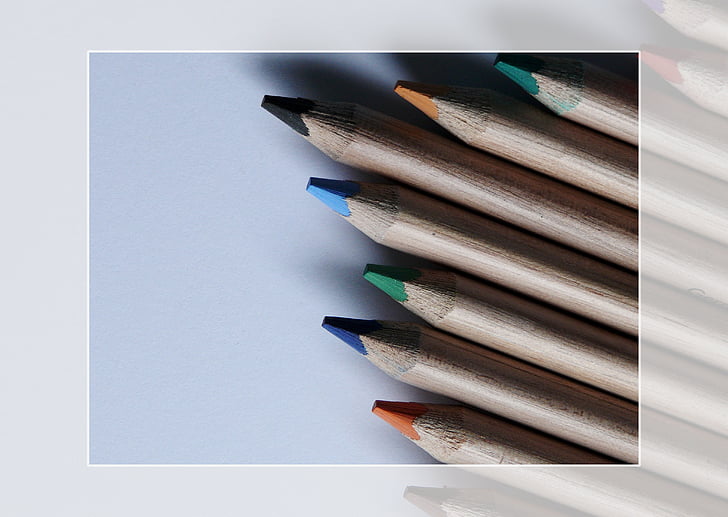 묘사, 연필, 갈색, 다채로운, 색연필, 사무실, 색