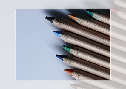 s prikazom, olovka, smeđa, šarene, olovke u boji, ured, boja