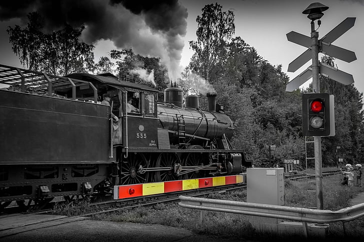steam train, train, black and white