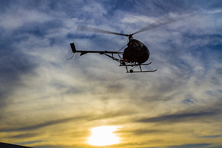 helikopter, prema svjetlu, nebo, oblaci, odijevali, letjeti