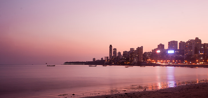 Mumbai, Bombay, paesaggio urbano, Skyline, mare, oceano, Baia