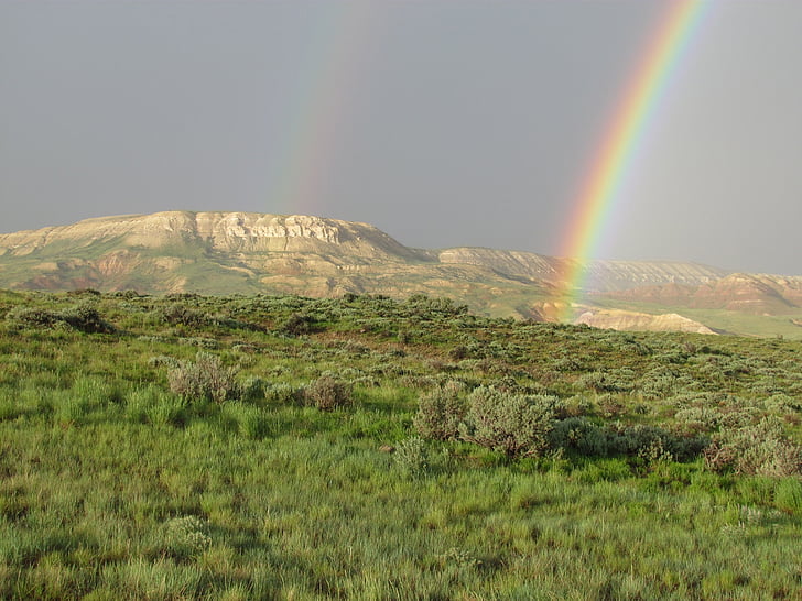 rainbows, two, double, scenic, weather, fossil butte, national monument