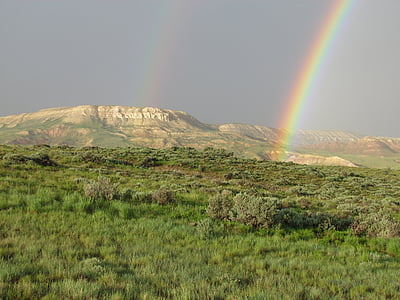 regenbogen, twee, dubbele, schilderachtige, weer, fossiele butte, nationaal monument