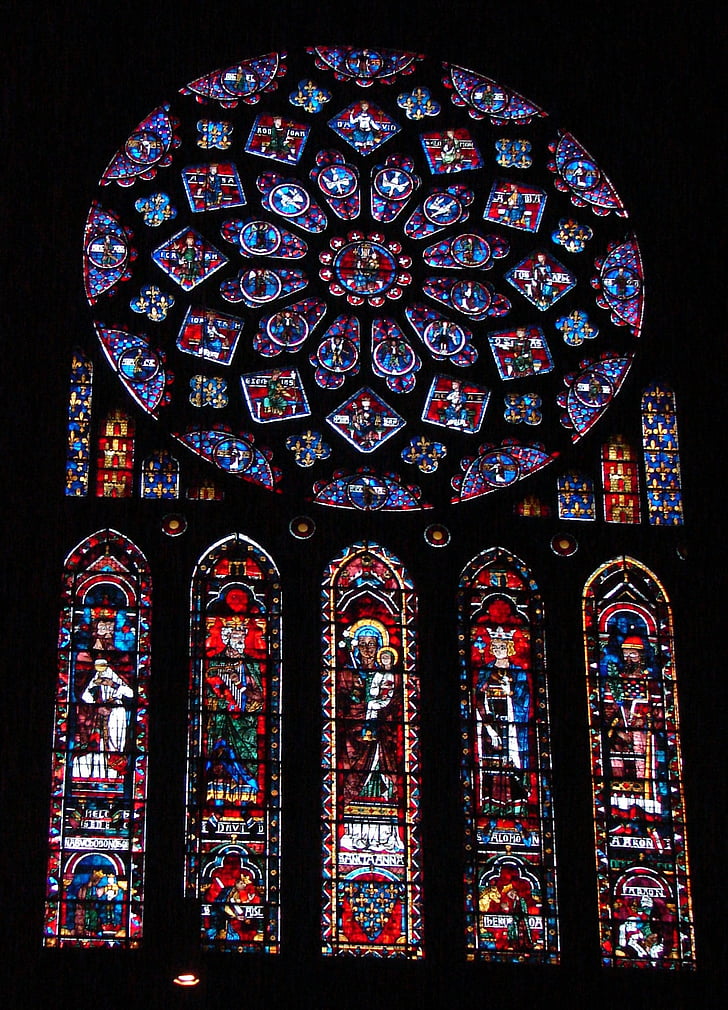 okno, mozaik, obarvajo, cerkev, katoliški