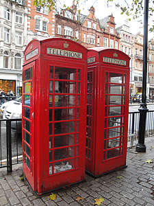 Лондон, червен, телефон, щанд, Англия, британски, пътуване