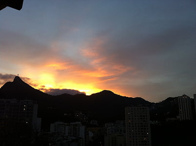 solnedgang, Corcovado, Brasil, landskapet, Rio, Janeiro, de