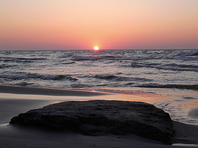 solnedgång, solen, havet, stranden, kusten, Ocean, Horisont