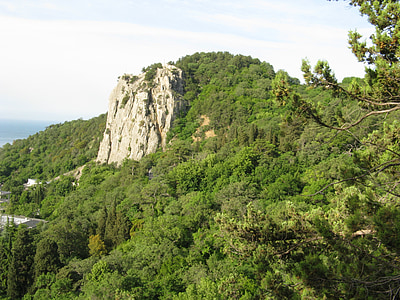 crimea, morning, landscape, forest, mountains, cliff, rocks