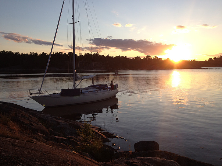 perahu layar, Swedia, malam musim panas