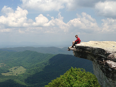 man, sitting, rock, knob, hiking, mountain, nature