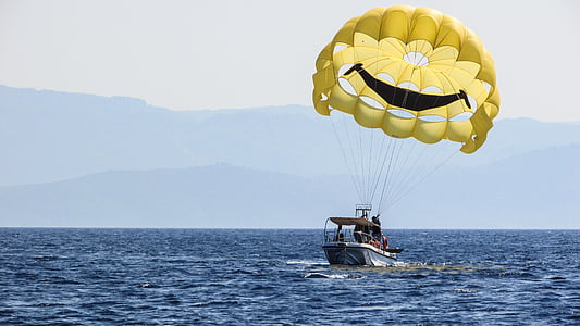 parachute, paragliding, yellow, balloon, smile, sky, sport