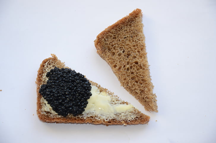 en sandwich, kaviar, morgenmad, mad, ernæring, olie, brød