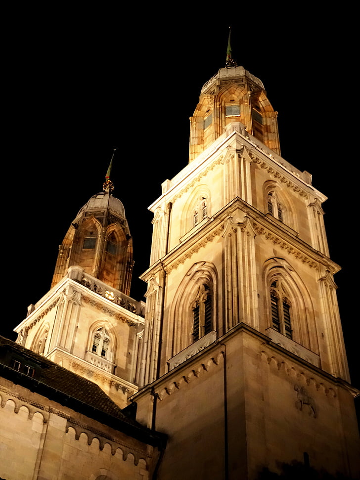 cerkev, cerkveni stolp, Zurich, grossmünster, arhitektura, stolp