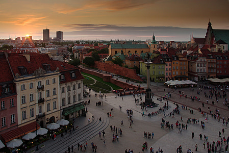 Warszawa, gamlebyen, solnedgang, kveld, Polen, monumenter, turisme