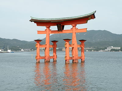 torii, itsukushima, miyajima, shrine, japan, temple