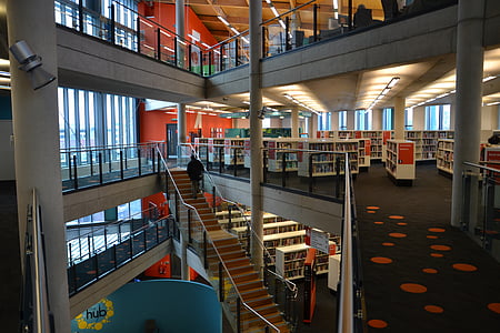 library, books, floors, stairs, school, education, literature