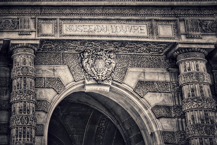Louvre, Museum, Paris, Frankrike, arkitektur, bygge, utstilling