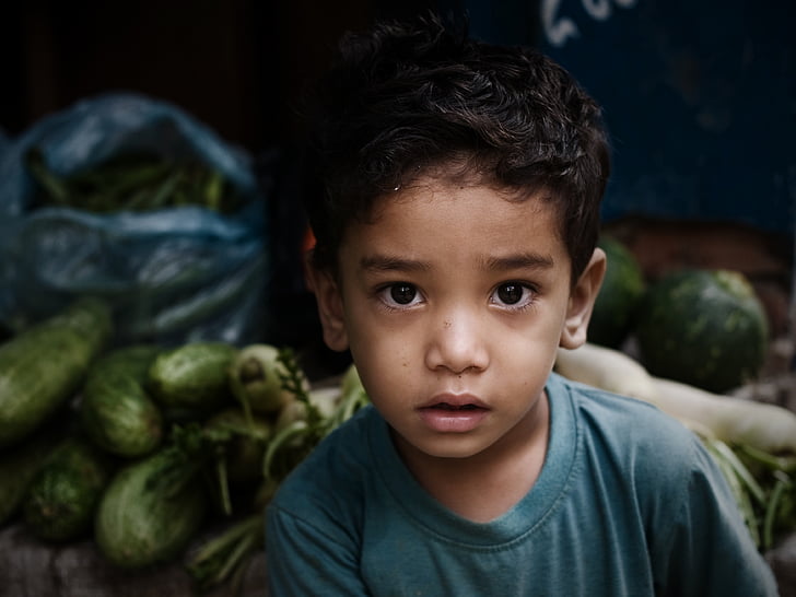 nen, verdures, Nepal, infantesa, nens només, headshot, un nen de només