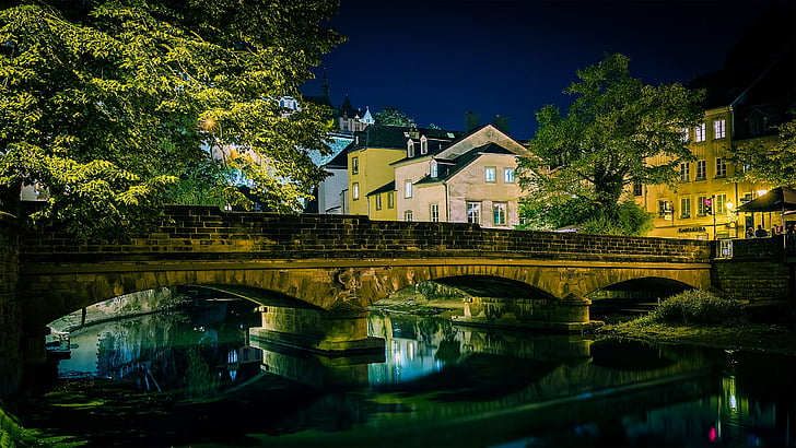 мост, Люксембург, город, Старый мост, Река, дома, отражение