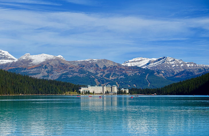 lake louise, canada, mountains, glacier, reflection, natural, emerald