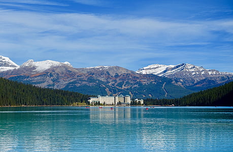 lake louise, canada, mountains, glacier, reflection, natural, emerald