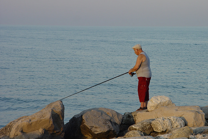 Italien, Fischer, eine, Meer, Männer, Angeln, im freien