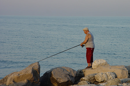 Italia, fisker, en, sjøen, menn, fiske, utendørs