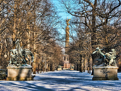 Taman, musim dingin, Siegessäule, Tiergarten, Berlin, salju, pohon