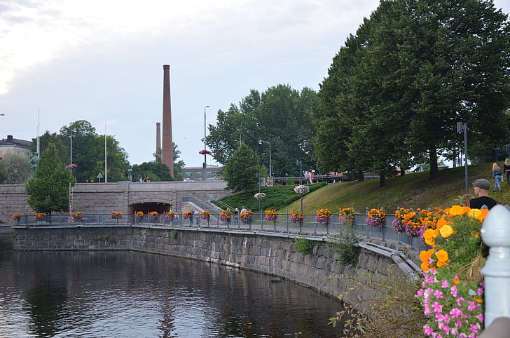 river, flowers, water, nature, landscape, tampere, finland