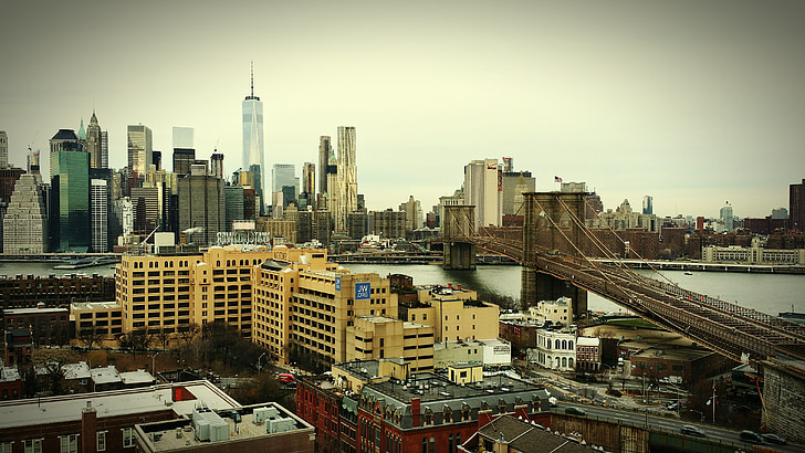 Pont de Brooklyn, ciutat de Nova york, Pont, Brooklyn, silueta de Nova York, urbà, metropolitana
