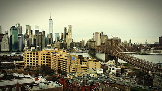 cầu Brooklyn, thành phố New york, Bridge, Brooklyn, đường chân trời của thành phố New york, đô thị, vùng đô thị