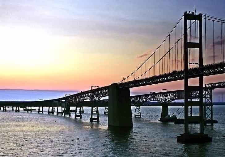 Bay bridge, Most, Ocean city, Bay, Panorama, voda, Architektura