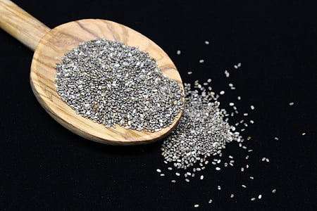 chia seeds, chia, mexican chia, salvia hispanica, food and drink, black background, no people