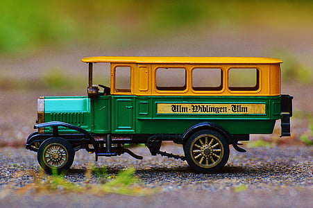bussi, yksi, auto, malli, Oldtimer, vihreä, keltainen