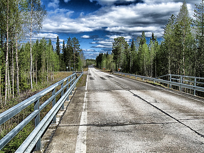Suomussalmi, Finlândia, estrada, autoestrada, floresta, árvores, paisagem
