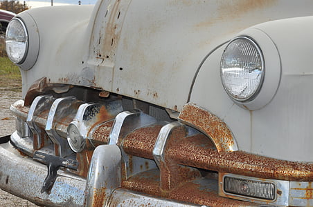 Vintage, antiguo, coche, antiguo, oxidado, automóvil, vehículo