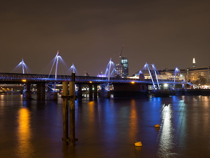 Londen, nacht, brug, Thames