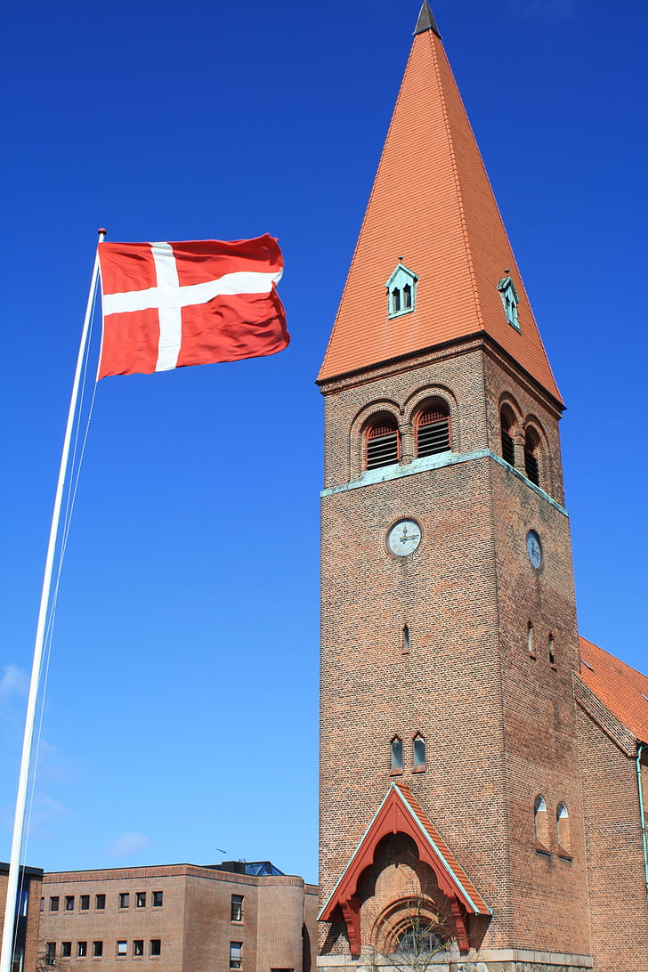 Denemarken, vlag, kerk, Wind