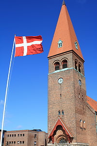Danemark, drapeau, Église, vent