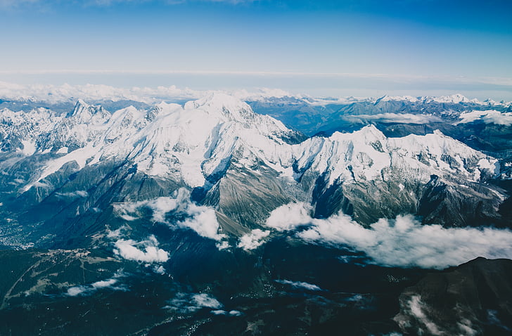 snow, capped, mountain, mountains, peaks, summit, cliffs