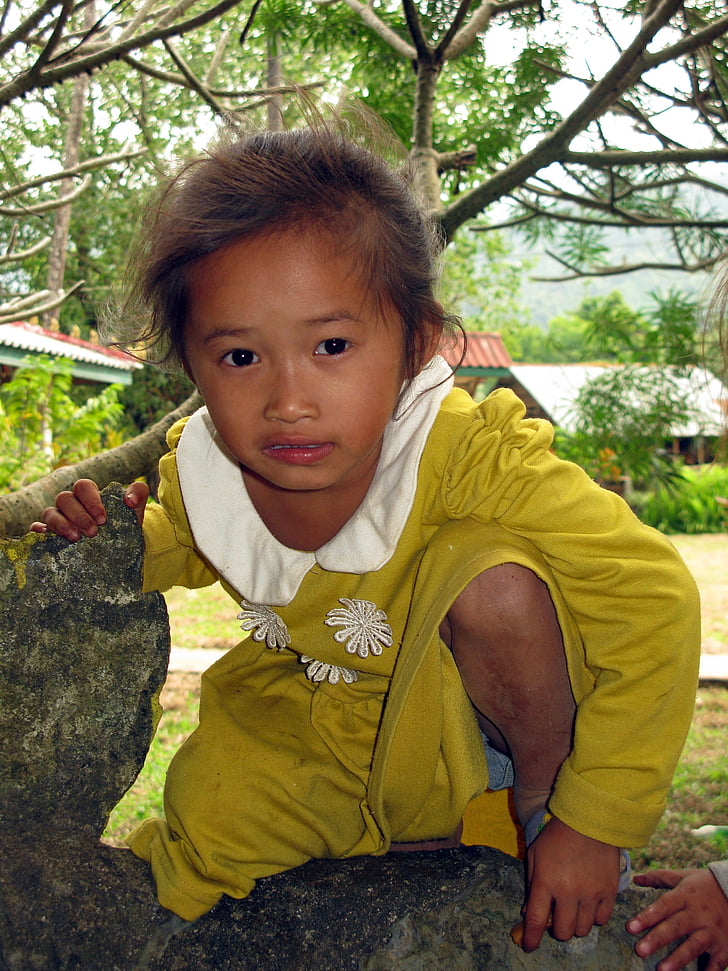 Laos, Vang vieng, niño, Laos, chica, lindo, niños