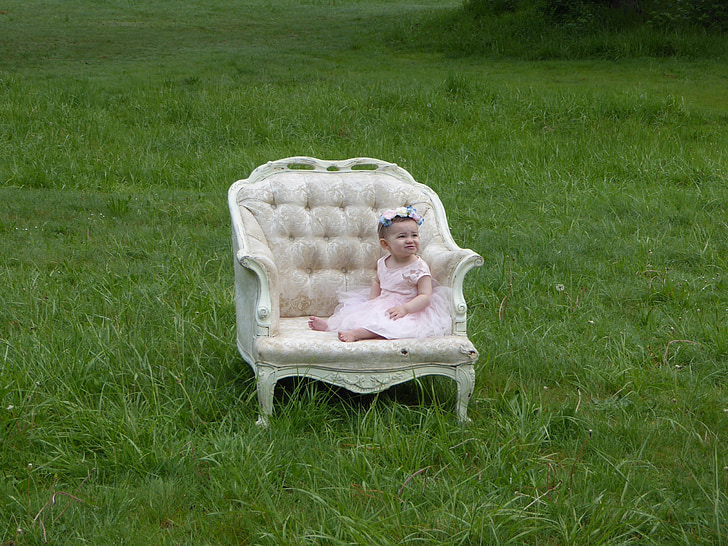 bébé, Portrait, chaise, jeune fille, blanc, jeune, enfant