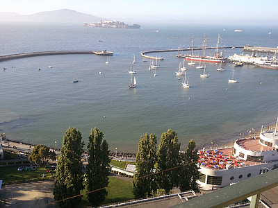 San francisco, Alcatraz, Wasserpark, Muni pier, Bucht, Boote, Overhead