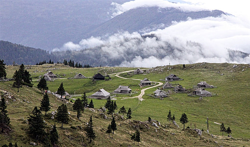 pueblo de pastores, colinas de, Alpes, aldea, bosque, montañas, paisaje